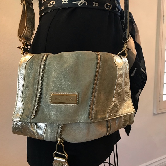 ♦️90%OFF! JIMMY CHOO Metallic Gold SNAKE/LEATHER EXPANDABLE CLUTCH - Picture 6 of 8